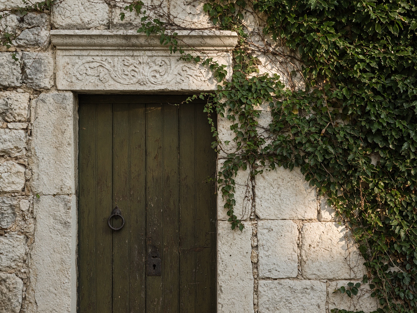 Weathered stone doorway of an old Italian country house